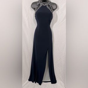 Betsy Adams navy blue gown